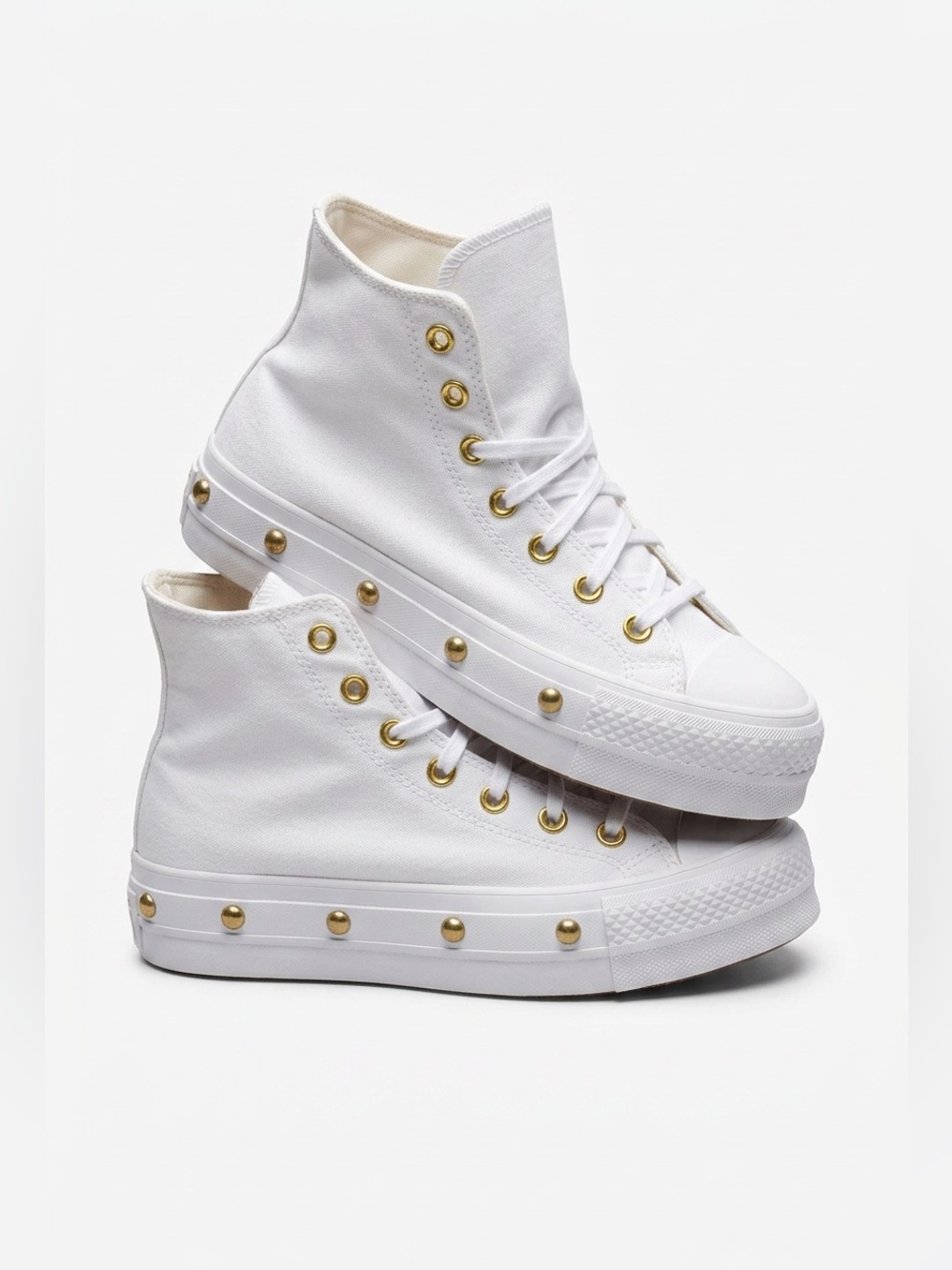 Converse White High-Top Sneakers with Gold Stud Details